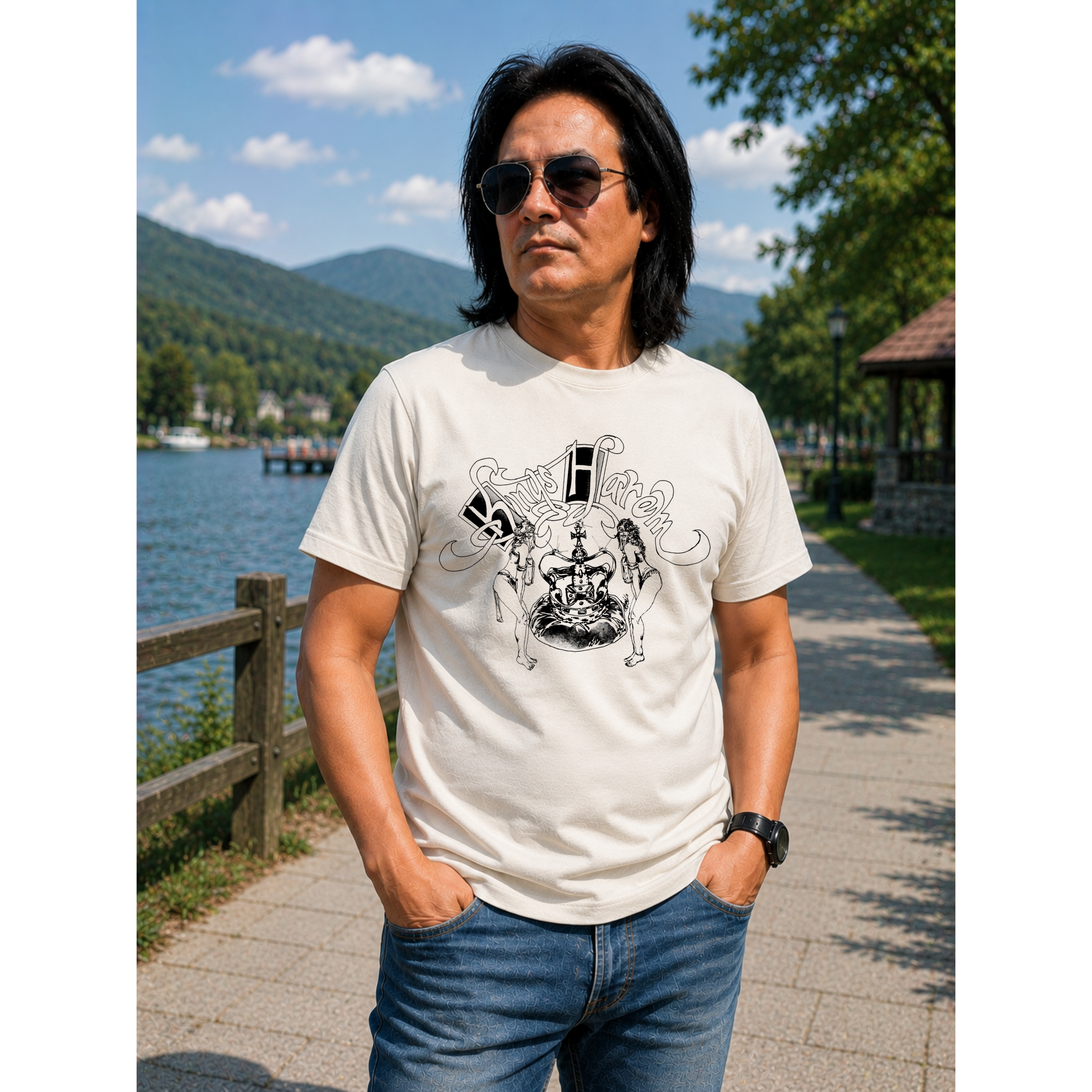 Kings Harlem Monochrome Graphic T-Shirt | Vintage Urban Streetwear Tee | Retro Hip Hop Crown Unisex Shirt